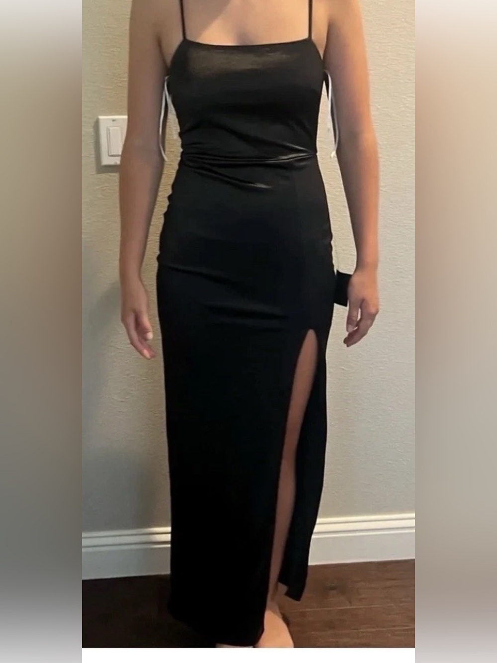 Black_Satin_Slip_Dress — Maxi, Spaghetti Straps, Evening Formal Gown Size Small